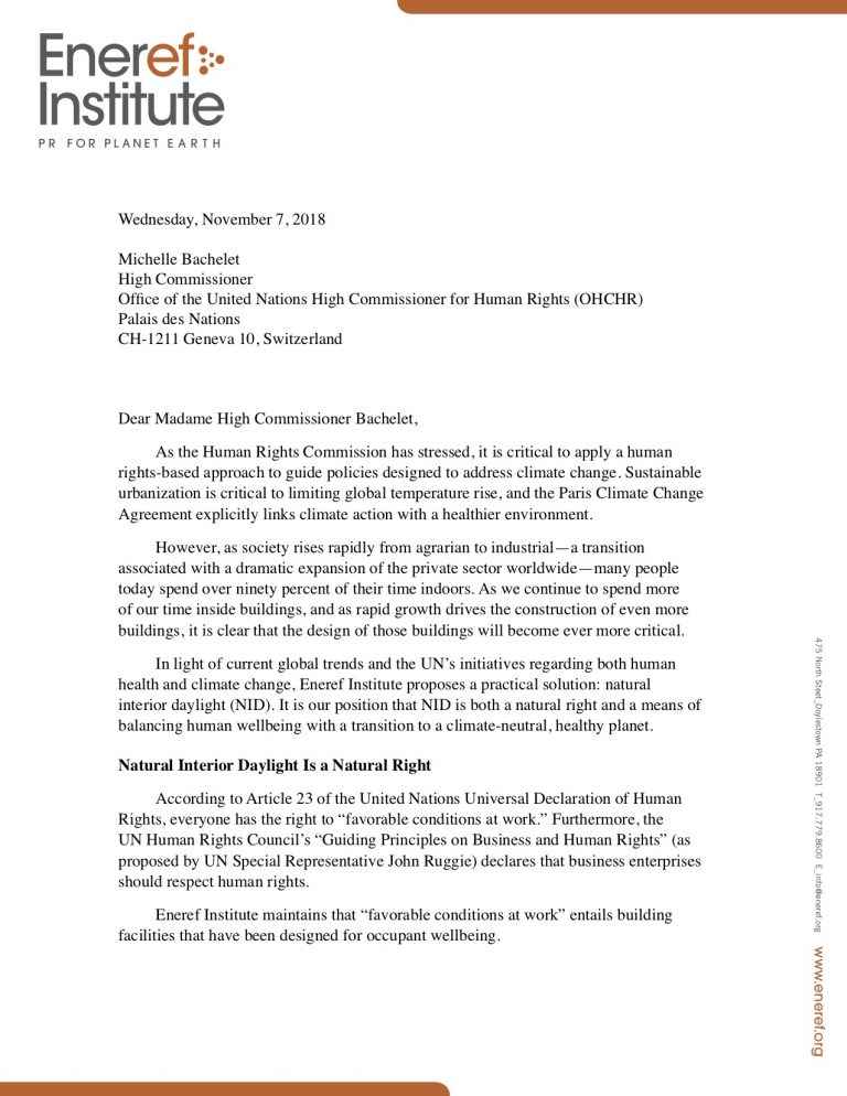 Letter Human Rights Examples Letter to UN Human Right 2018 for Daylight – Eneref Institute